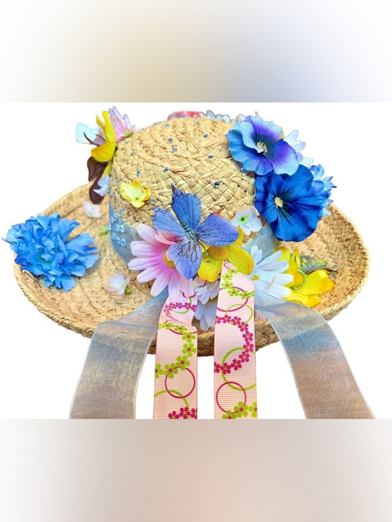 Rare Find! Vintage The Scala Collection Floral Straw Sun Hat w/ Pastel Blooms, S